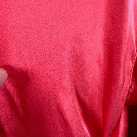 SER.O.YA Demi Silk Dress Size Medium Neon Coral Pink Shirt Dress Wrap Party - Picture 10 of 13